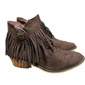 Mi.iM Brown Fringe Boho Ankle Booties Size 6